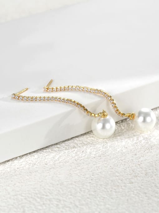 H01102 Gold Brass Imitation Pearl Tassel Minimalist Threader Earring