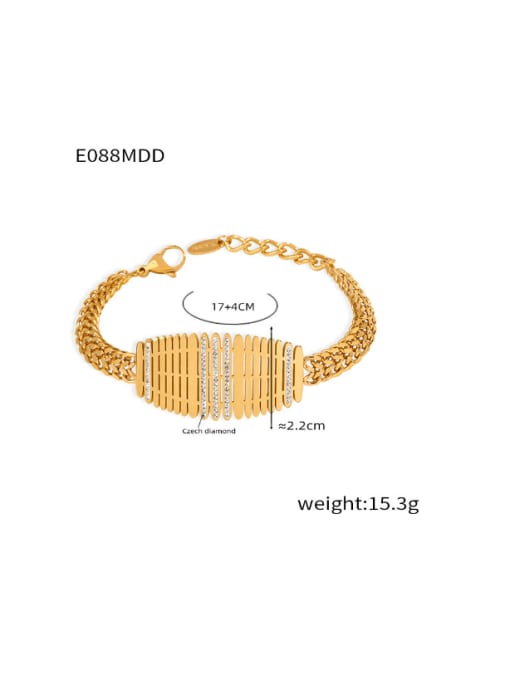 E088 Gold Bracelet Titanium Steel Cubic Zirconia Hip Hop Irregular   Bracelet and Necklace Set