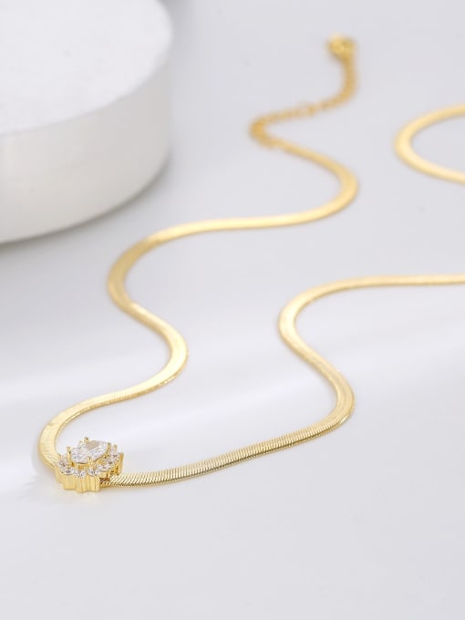 H01177 White +gold Brass Cubic Zirconia Geometric Vintage Necklace