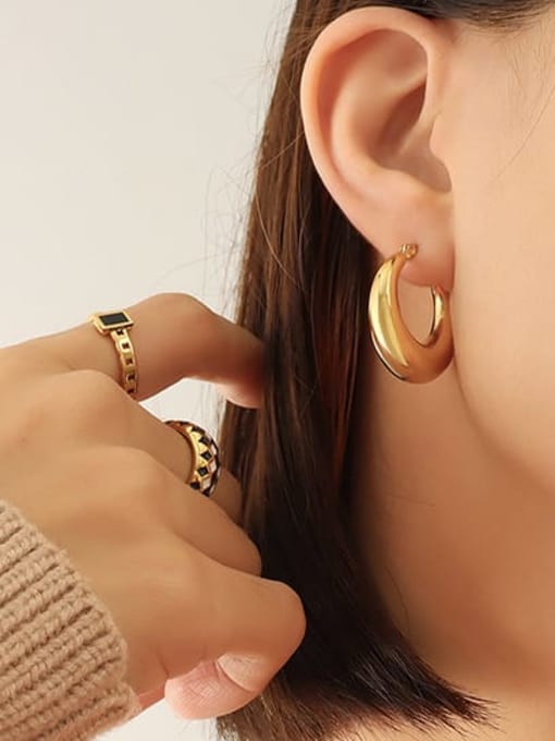 F575 gold small earrings Titanium Steel Geometric Minimalist Huggie Earring