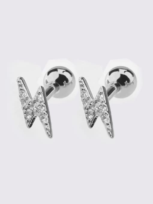 White steel lightning Earrings Brass Cubic Zirconia Heart Dainty Single Earring