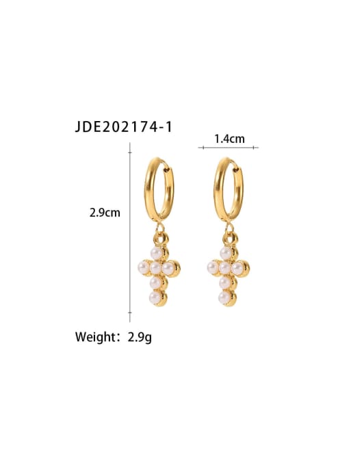 J&D Stainless steel Imitation Pearl Cross Trend Earring 2