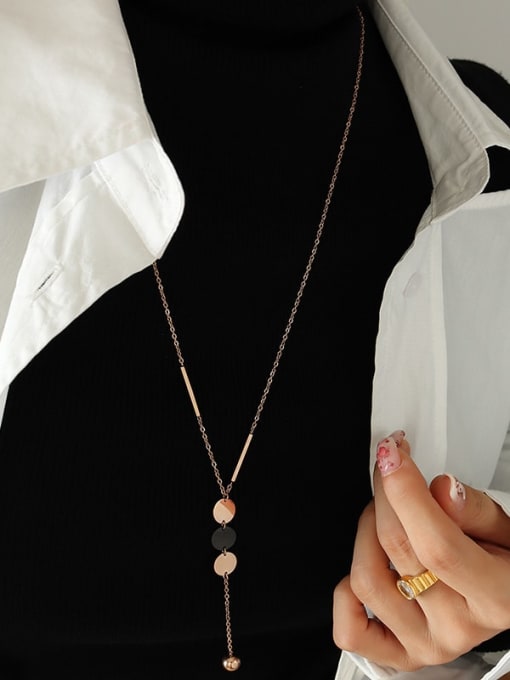 Rose gold sweater chain 70 +5cm Titanium Steel Geometric Minimalist Tassel Necklace