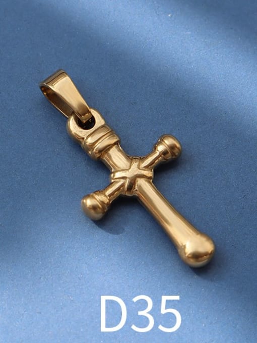 D35 gold Titanium 316L Stainless Steel Vintage  Cross Pendant with e-coated waterproof