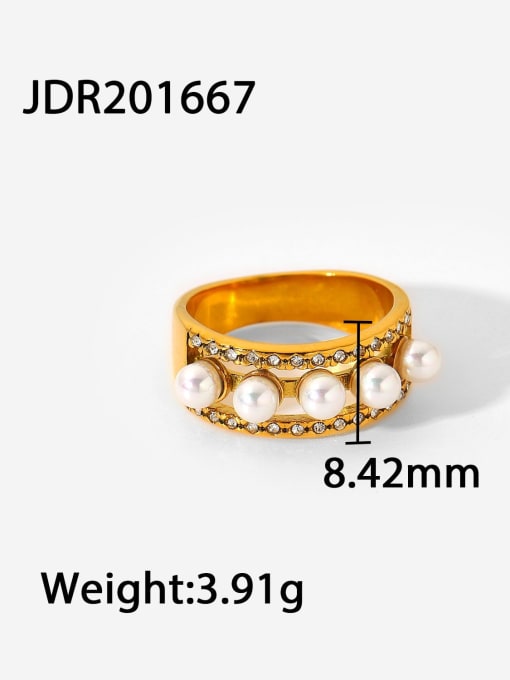 JDR201667 Stainless steel Freshwater Pearl Geometric Dainty Band Ring