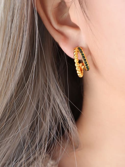 F868 Gold Green Water Diamond Earrings Titanium Steel Cubic Zirconia Geometric Dainty Stud Earring