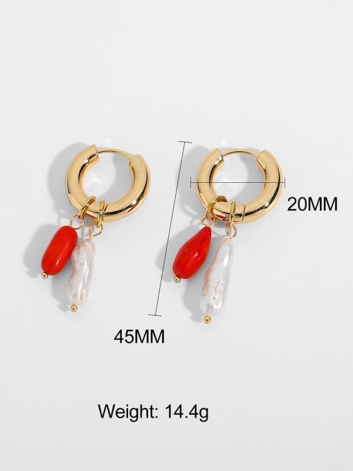 J&D Stainless steel Freshwater Pearl Red Huggie Earring 3
