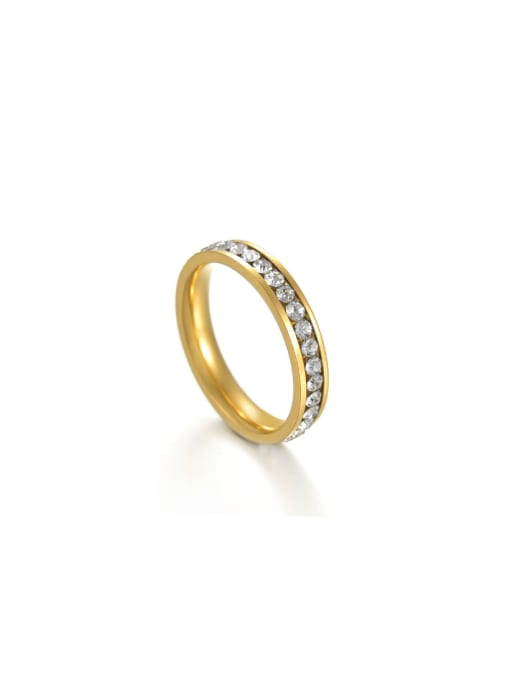 golden Stainless steel Rhinestone Round Minimalist Band Ring