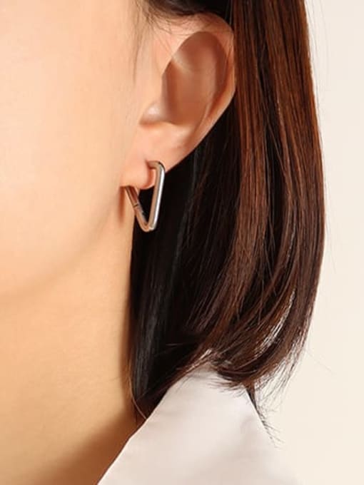 F619 steel wide Triangle Earrings Titanium Steel Hollow Geometric Vintage Huggie Earring