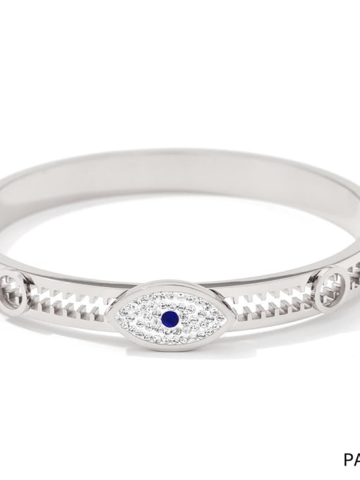 PAS806 Platinum Stainless steel Cubic Zirconia Evil Eye Trend Band Bangle