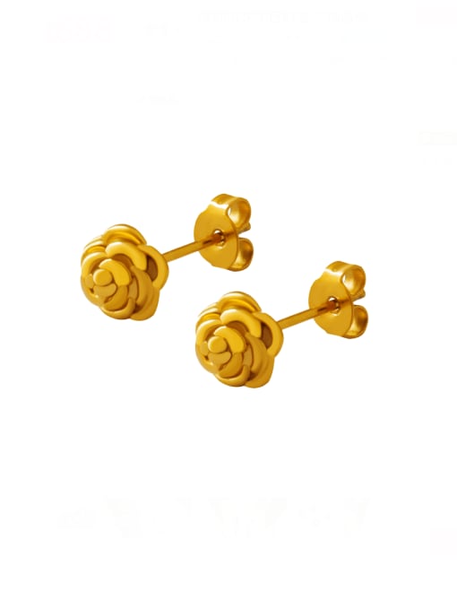F005 Gold Earrings Titanium Steel Flower Minimalist Stud Earring