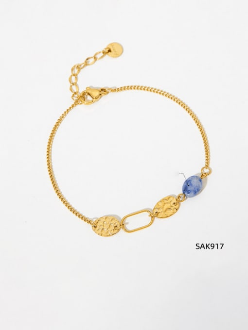 SAK917 Golden+ Blue Dot Jade Stainless steel Natural Stone Geometric Minimalist Link Bracelet