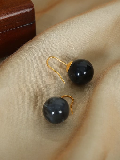 MAKA Brass Resin Round  Bead Minimalist Hook Earring 2