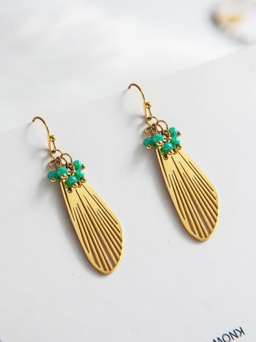 YAYACH Titanium Steel + Artificial Coral Multi Color Feather Trend Drop Earring 3