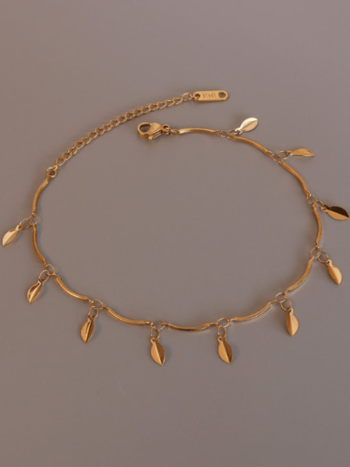 Gold leaf Anklet 20+ 5cm Titanium 316L Stainless Steel Minimalist  Leaf  Anklet with e-coated waterproof