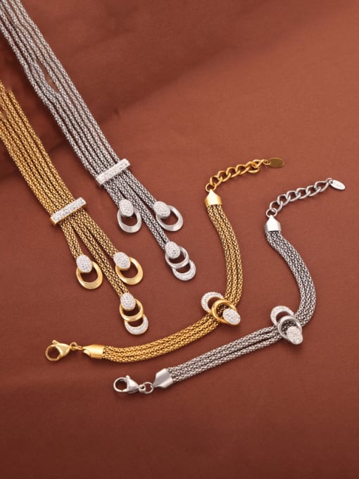 MAKA Titanium Steel Cubic Zirconia Hip Hop Tassel   Bracelet and Necklace Set 2