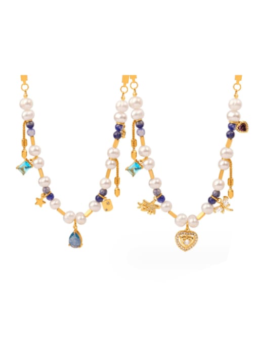 MAKA Brass Imitation Pearl Heart Bohemia Beaded Necklace