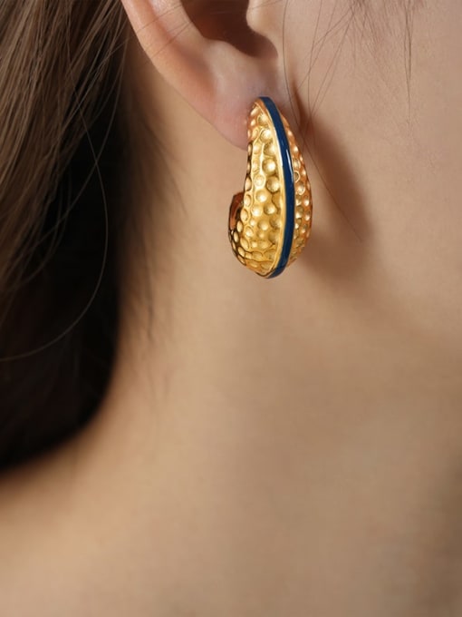 F1009 Blue Glazed Gold Earrings Titanium Steel Geometric Trend Stud Earring