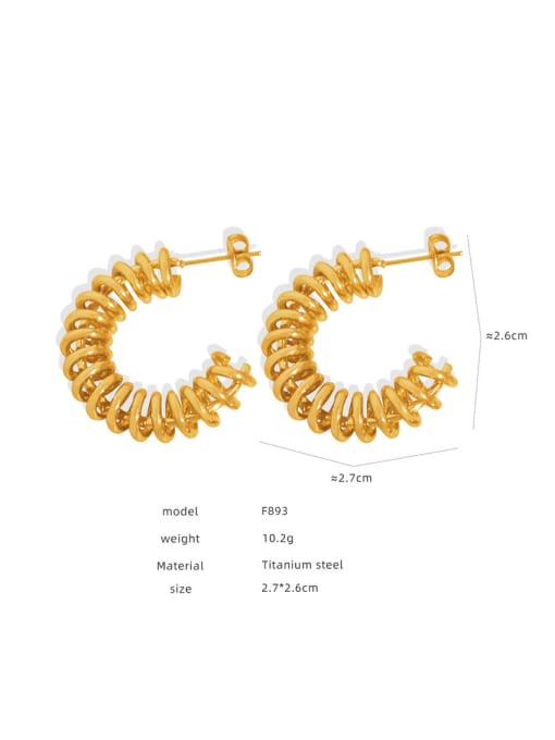 F893 Gold Earrings Titanium Steel Hollow Geometric Hip Hop Huggie Earring