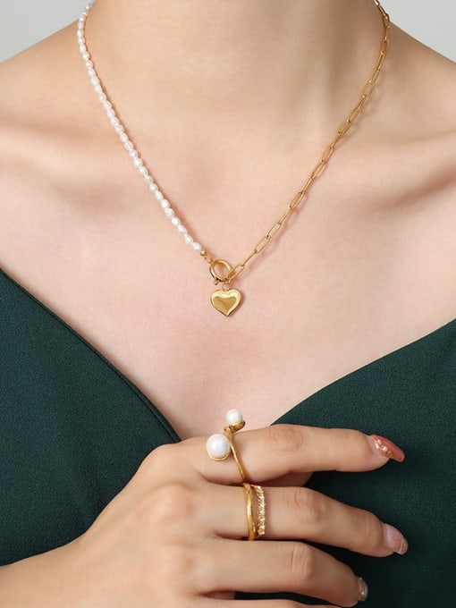 P1220 gold necklace 45cm Titanium Steel Heart Trend Lariat Necklace