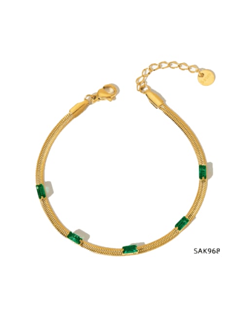 SAK968 Bracelet+ Green Stainless steel Glass Stone Geometric Minimalist Adjustable Bracelet