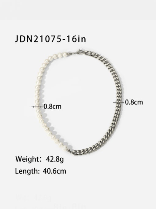 JDN21075 16in Stainless steel Imitation Pearl Geometric Vintage Necklace