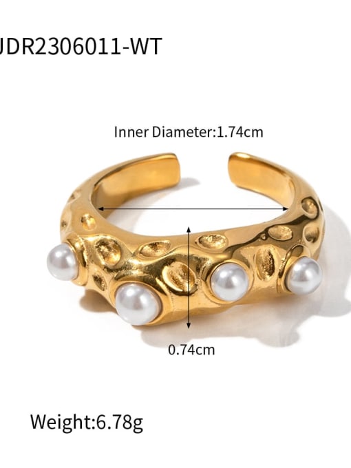JDR2306011 WT Stainless steel Imitation Pearl Geometric Trend Band Ring