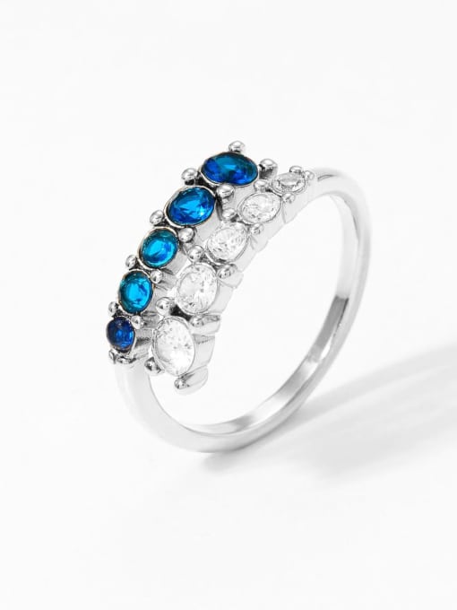 Silver Blue Zircon PBJ491 Stainless steel Cubic Zirconia Geometric Dainty Band Ring