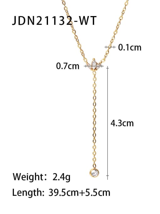 JDN21132 WT Stainless steel Cubic Zirconia Geometric Dainty Lariat Necklace