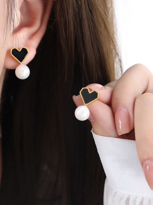 F956 Gold Black Acrylic Earrings Titanium Steel Acrylic Minimalist Heart Earring Bracelet and Necklace Set