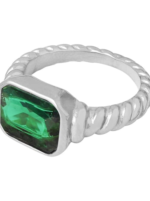 A504 Steel Green Trinitite Ring No.6 Titanium Steel Glass Stone Geometric Hip Hop Band Ring