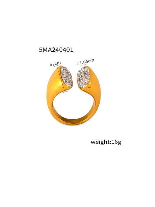 A595 Gold Ring Titanium Steel Rhinestone Geometric Hip Hop Stackable Ring