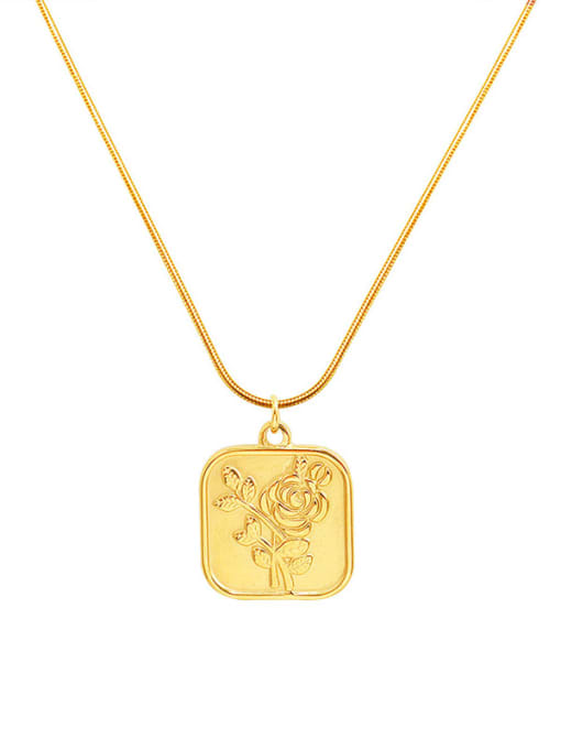 P771 Gold Titanium Steel Minimalist Square Pendant Necklace