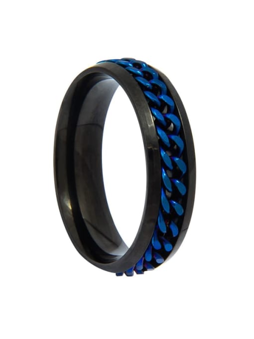 6mm Black Plated Blue Chain Stainless steel Geometric Hip Hop Band Turning Chain Couple Rings