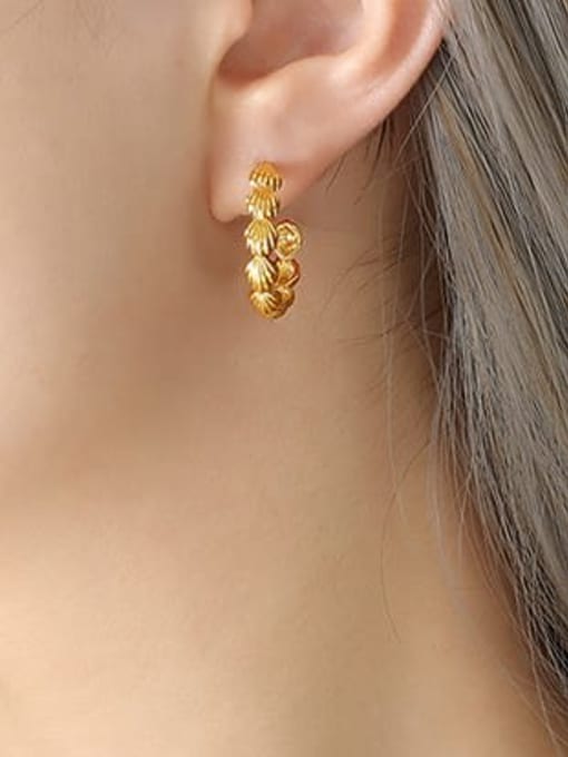 F218 Gold Earrings Brass Geometric Vintage  C Shape  Stud Earring