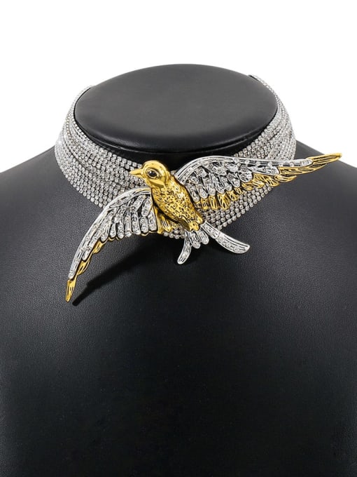 MeiDi-Jewelry Alloy  Rhinestone Owl Hip Hop Choker Necklace 2