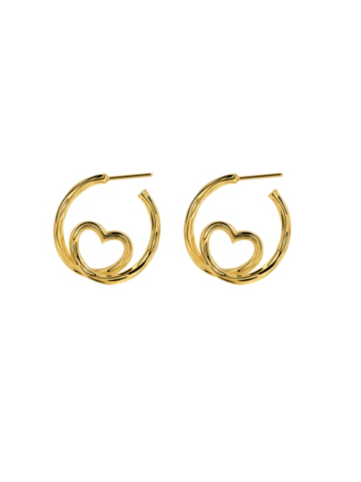 H01058 gold Brass Geometric Heart Minimalist Hoop Earring