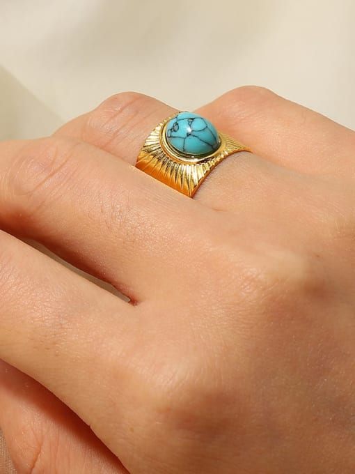 J&D Stainless steel Turquoise Geometric Vintage Ring 1