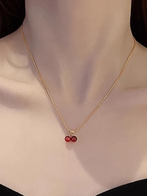 K.Love Titanium Steel Natural Stone   Cute  Friut Cherry  Pendant Necklace 1