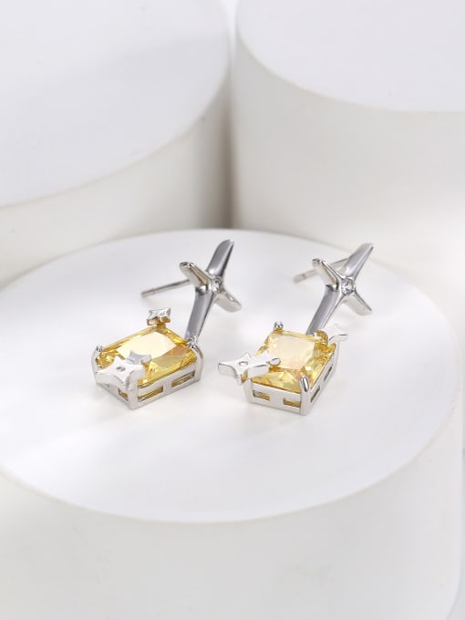 H01097 steel Brass Cubic Zirconia Geometric Minimalist Drop Earring