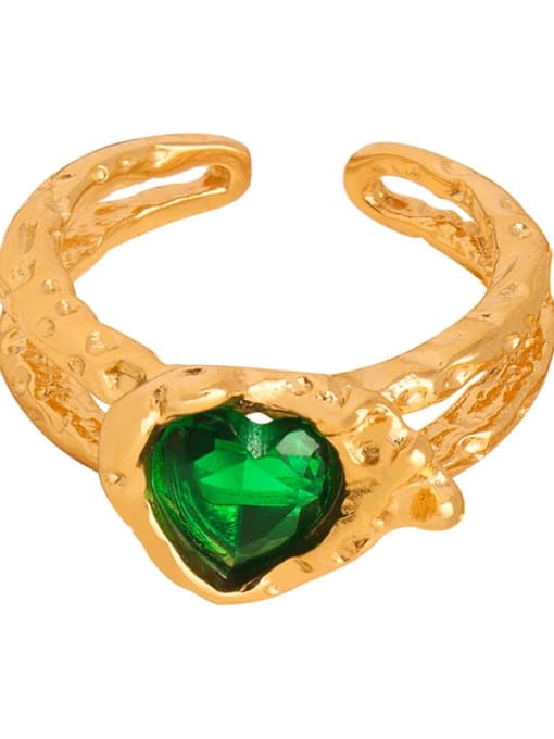 A505 Golden Green Trinitite Titanium Steel Glass Stone Geometric Hip Hop Band Ring