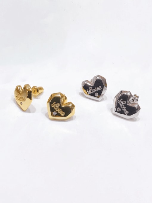 Clioro Brass Rhinestone Heart Vintage Stud Earring 0