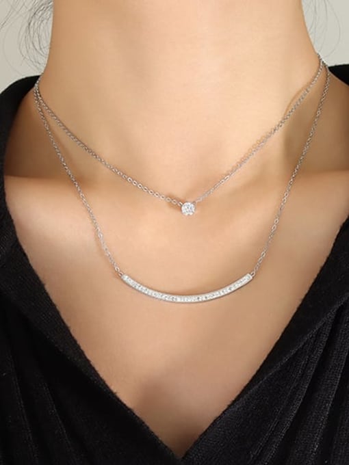 Steel double layer necklace Titanium Steel Cubic Zirconia Geometric Minimalist Multi Strand Necklace