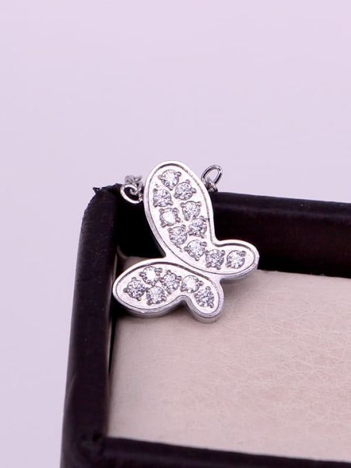 white gold Titanium Steel Cubic Zirconia Butterfly Dainty Necklace