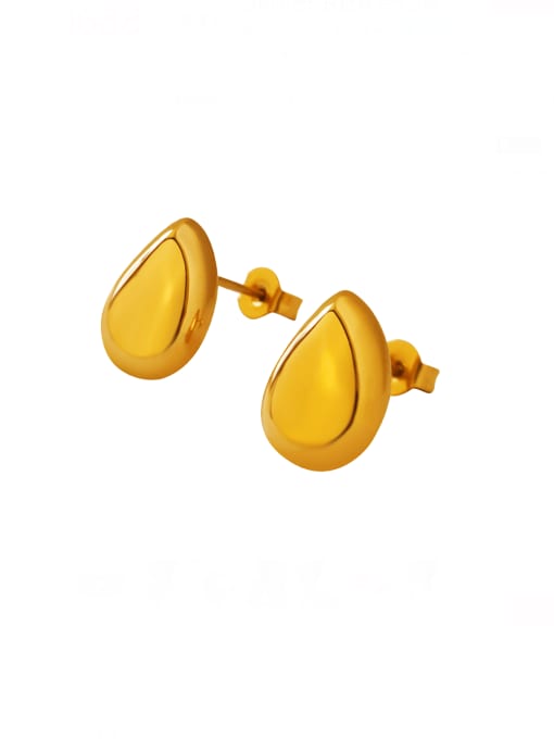 F006 Gold Earrings Titanium Steel Smooth Water Drop Minimalist Stud Earring