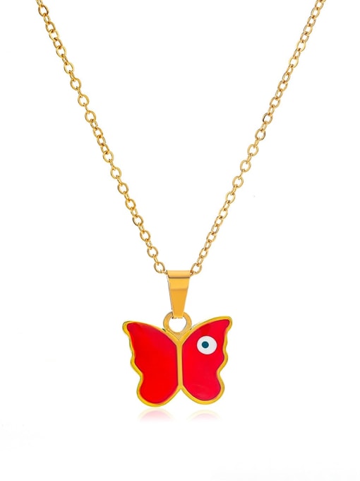 J$L  Steel Jewelry Stainless steel Enamel Butterfly Vintage Necklace