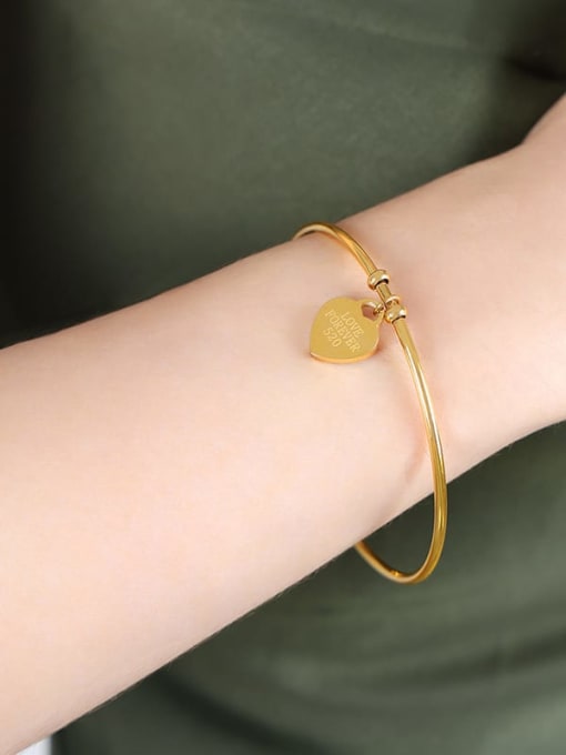 Golden Love Bracelet Titanium Steel Cubic Zirconia Enamel Heart Trend Band Bangle