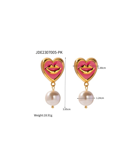 J&D Stainless steel Imitation Pearl Enamel Heart Trend Necklace 2