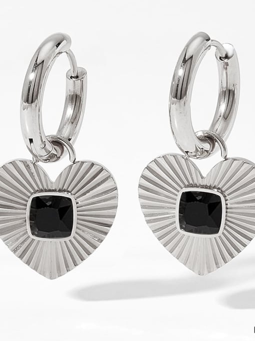 PDE821 Platinum Black Stainless steel Cubic Zirconia Heart Trend Stud Earring