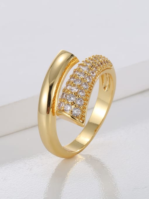 H02178 Gold Brass Cubic Zirconia Geometric Dainty Band Ring